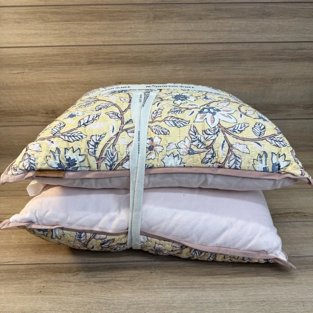 New True Religion Decorative Throw Pillow Set‎ Cotton Down Yellow Floral Boho